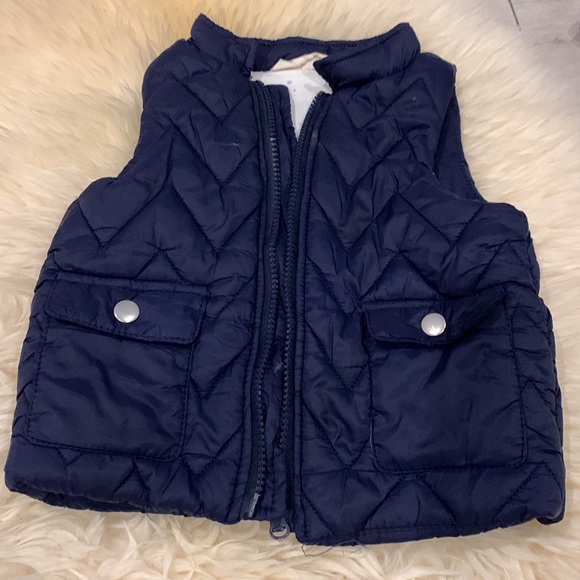 Long-Sleeve Striped Navy/White Shirt and Navy Puffer Zipper Vest 24M - Picture 2 of 7